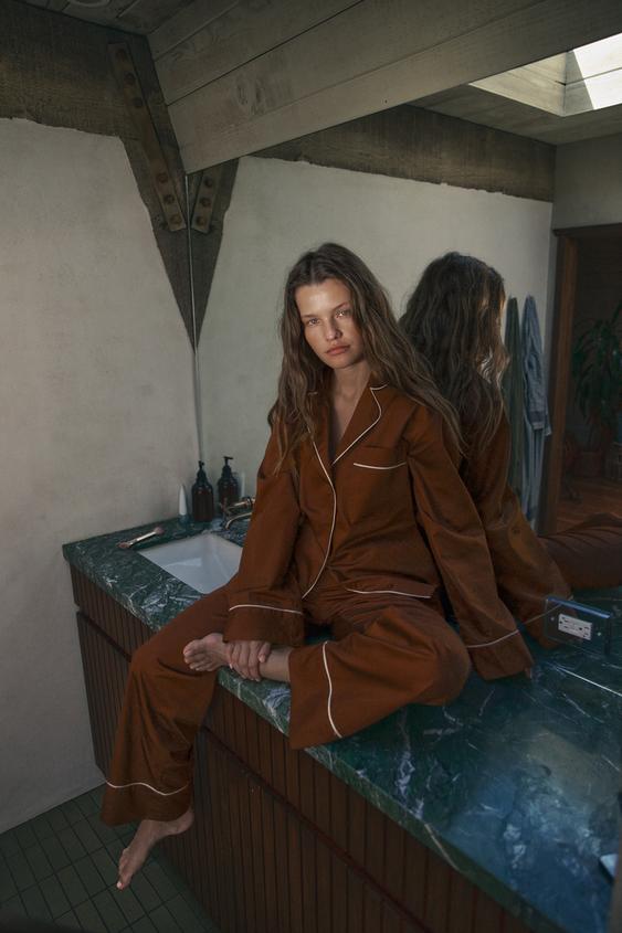 CONTRASTING POPLIN PAJAMA SHIRT