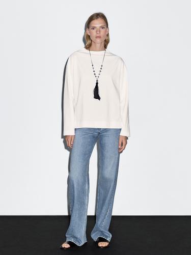 Sweat en coton à manches longues - Blanc de Zara - Image 0