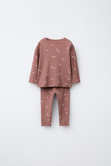 CONJUNTO CAMISETA Y LEGGING RIB CORAZONES - Rosado de Zara