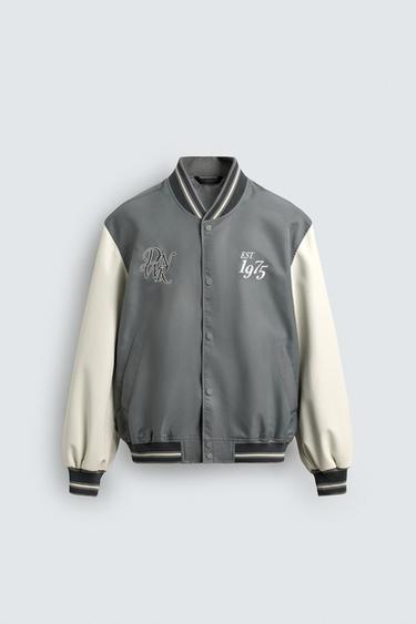 CONTRAST EMBROIDERY BOMBER JACKET - Blue grey by Zara