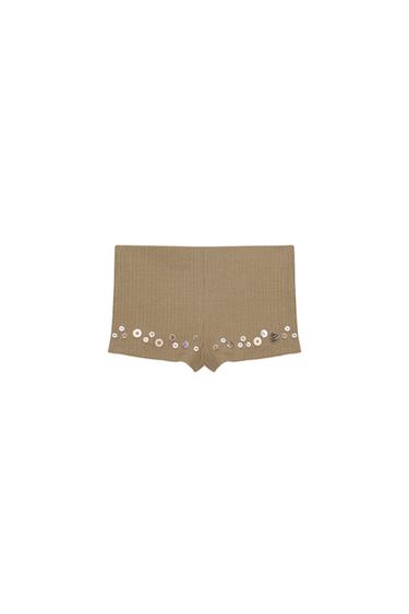 QUẦN SHORT VẢI GÂN ĐÍNH KHUY - Màu xanh ô liu từ Zara