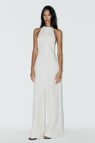 АРҚАСЫ АШЫҚ ҰЗЫН КОМБИНЕЗОН - Ақ Zara компаниясынан