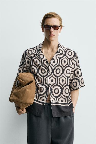 CONTRAST GEOMETRIC PRINT SHIRT - Black / Ecru by Zara