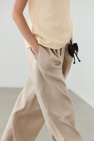 Pantalon jambe large plis lin - Pierre de Zara