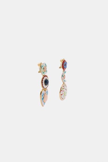 BOUCLES D'OREILLES TRIPLE CŒUR LUNE PIERRE - Multicolore de Zara - Image 1