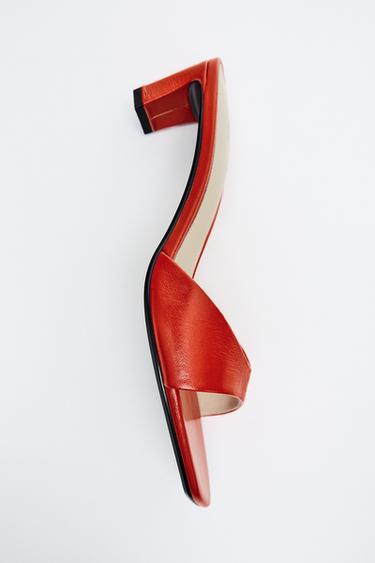 Zara LEATHER HEELED MULES - Orange