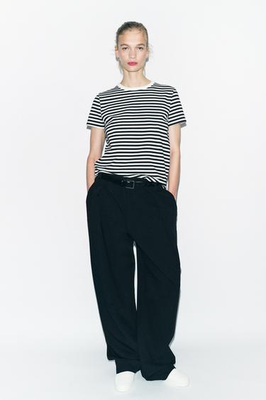 Zara INTERLOCK SHORT SLEEVE T-SHIRT - striped - Image 0