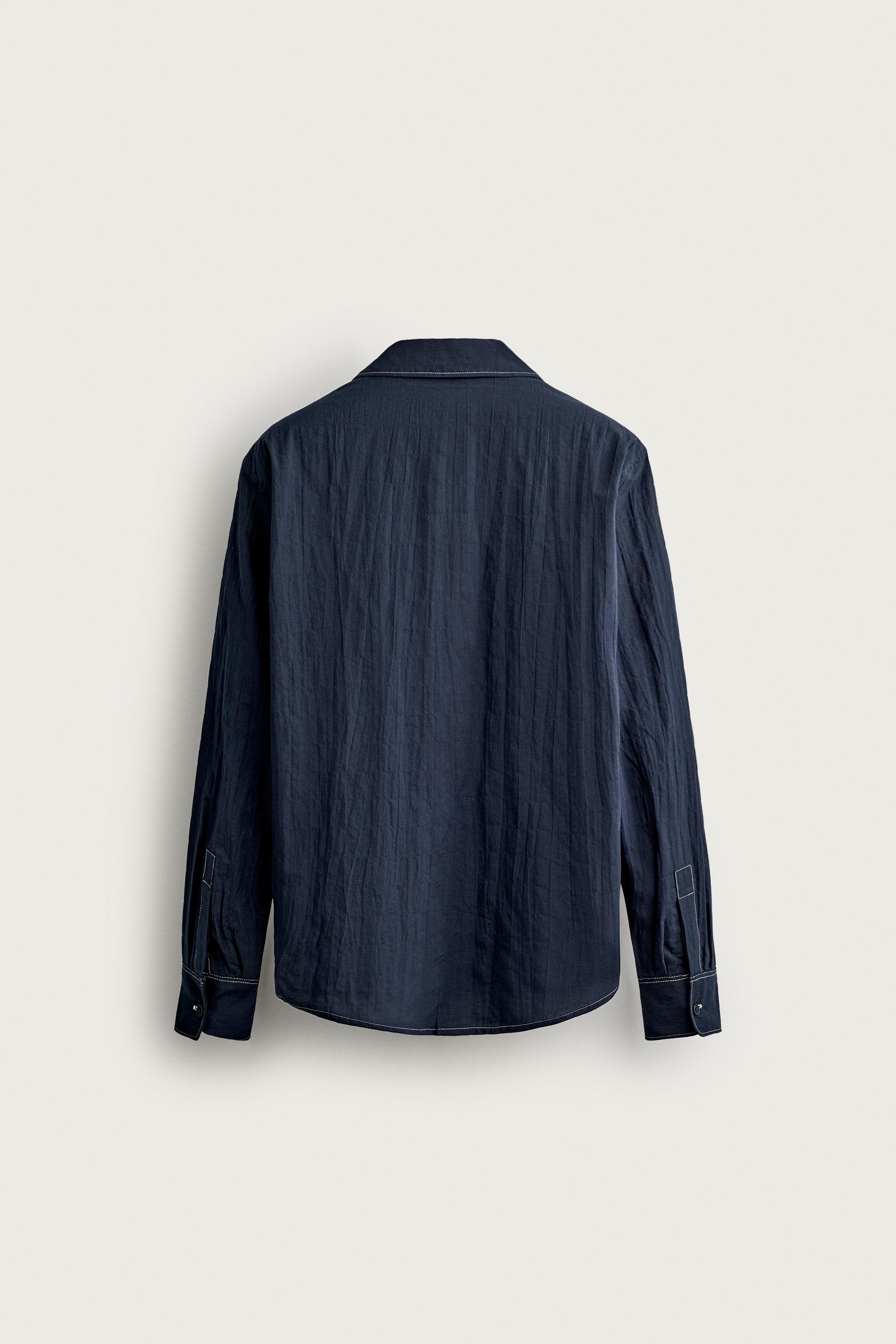 Мужские рубашки Zara TEXTURED RELAXED FIT SHIRT WITH FROG FASTENINGS — фото 8
