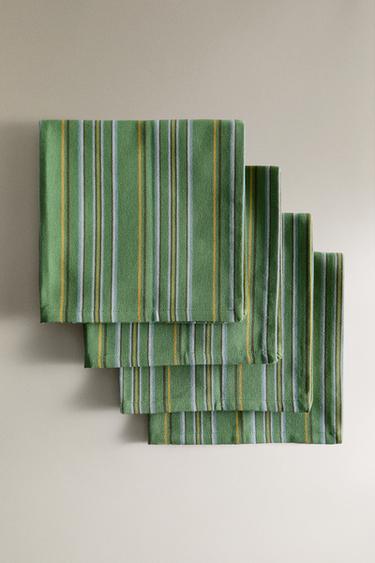 PACK OF COTTON NAPKINS WITH MULTICOLOURED STRIPES (PACK OF 4) - Green by Zara