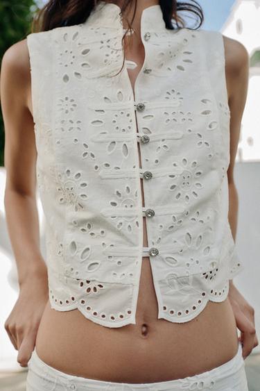 CUERPO BORDADOS BOTONES JOYA - Blanco de Zara