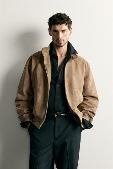 BLOUSON REGULAR FIT EFFET DAIM - Sable de Zara