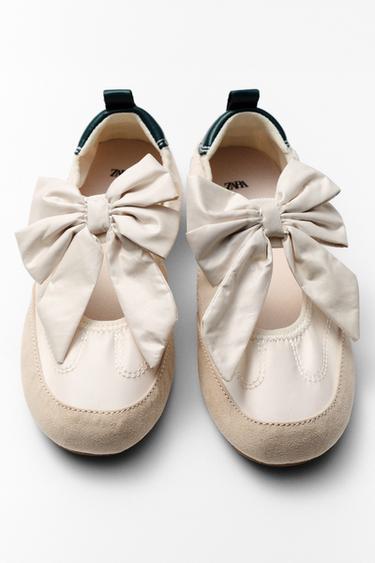SPORTY BALLERINA SHOES WITH BOW - White by Zara