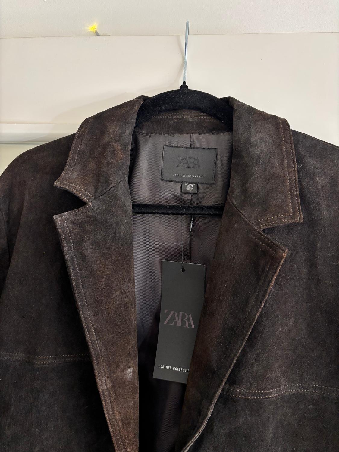 100% LEATHER SUEDE POCKET BLAZER - Image 3