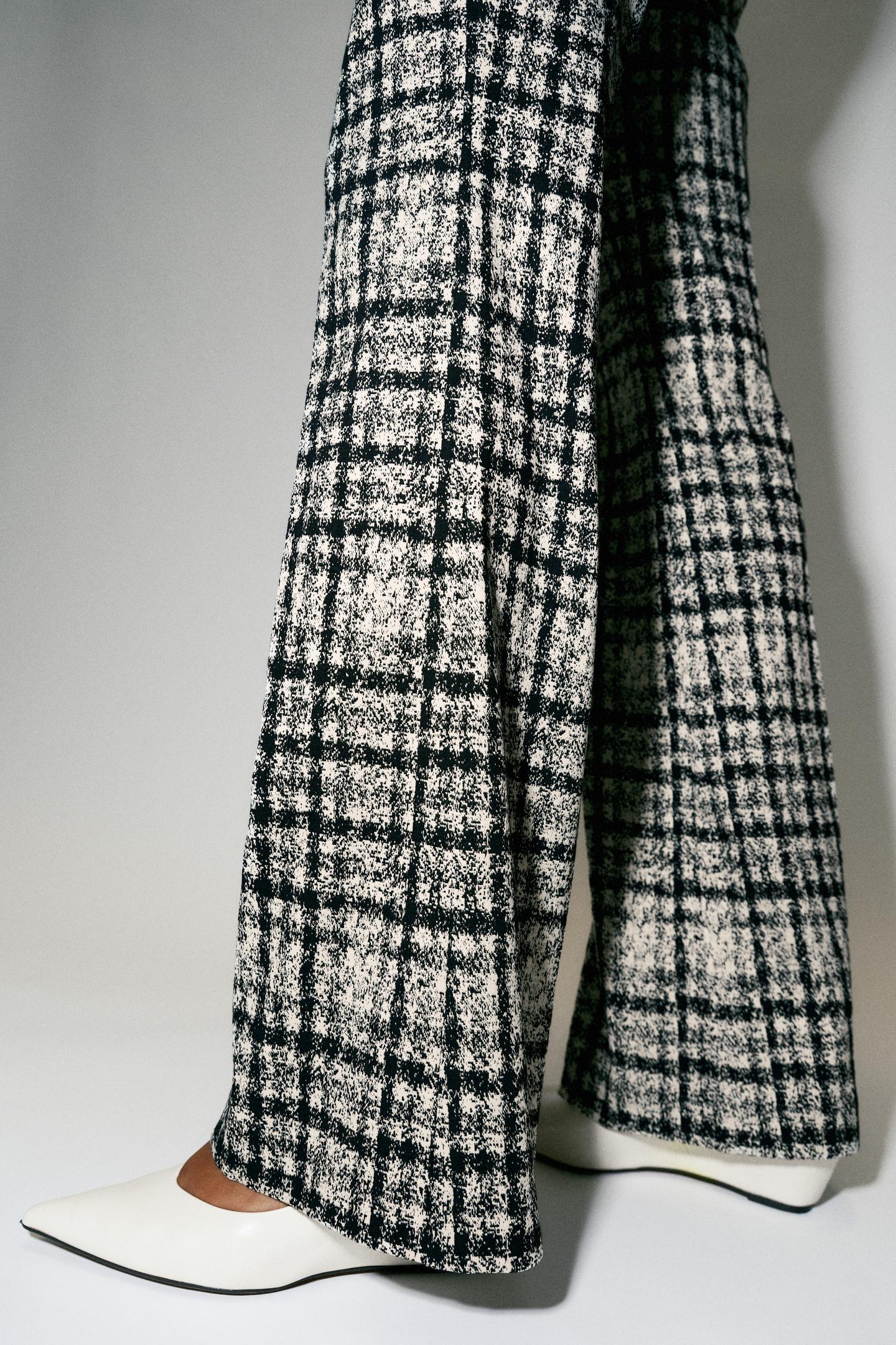 Женские брюки Zara Plaid Flare, цвет: Экрю / Чёрный — фото 5