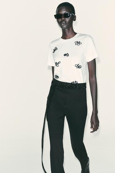 T-SHIRT LACETS BIJOUX - Blanc de Zara - Image 2