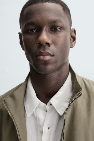 100% LINEN BOMBER JACKET - Light khaki by Zara - Image 4