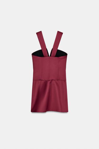 MINI DRESS WITH WAIST DETAIL - Burgundy by Zara - Image 9