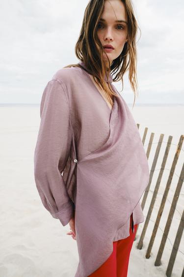 ZW COLLECTION SCARF SHIRT - Lilac by Zara - Image 3