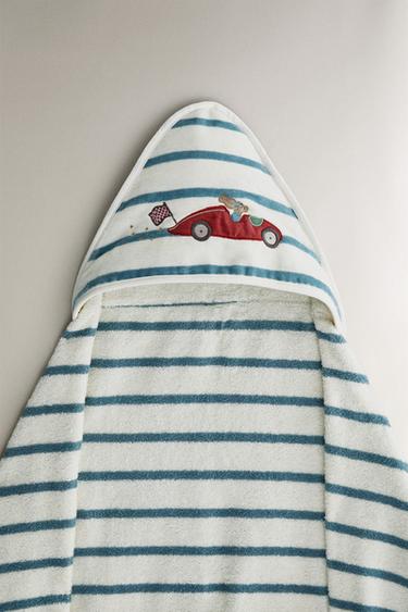 CHILDREN'S HOODED RACER DOG BATH TOWEL - Blue/White by Zara - Image 0
