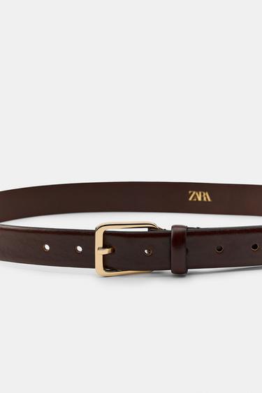 CEINTURE 100% CUIR BOUCLE CARRÉE - Marron de Zara - Image 3