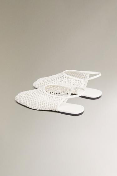 BALLERINES OUVERTES À L’ARRIÈRE CUIR TRESSÉ - Blanc écru de Zara - Image 3
