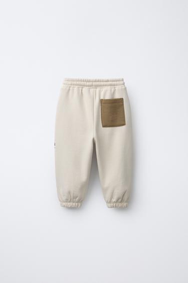 COLOUR BLOCK JOGGER TROUSERS WITH LABEL - Light beige by Zara - Image 1