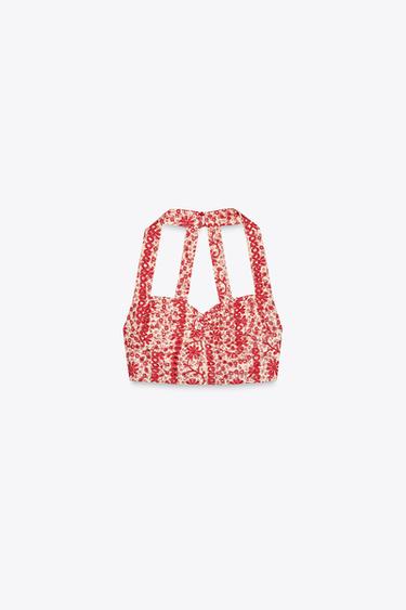 TOP CURTO BORDADOS PERFURADOS - Vermelho da Zara