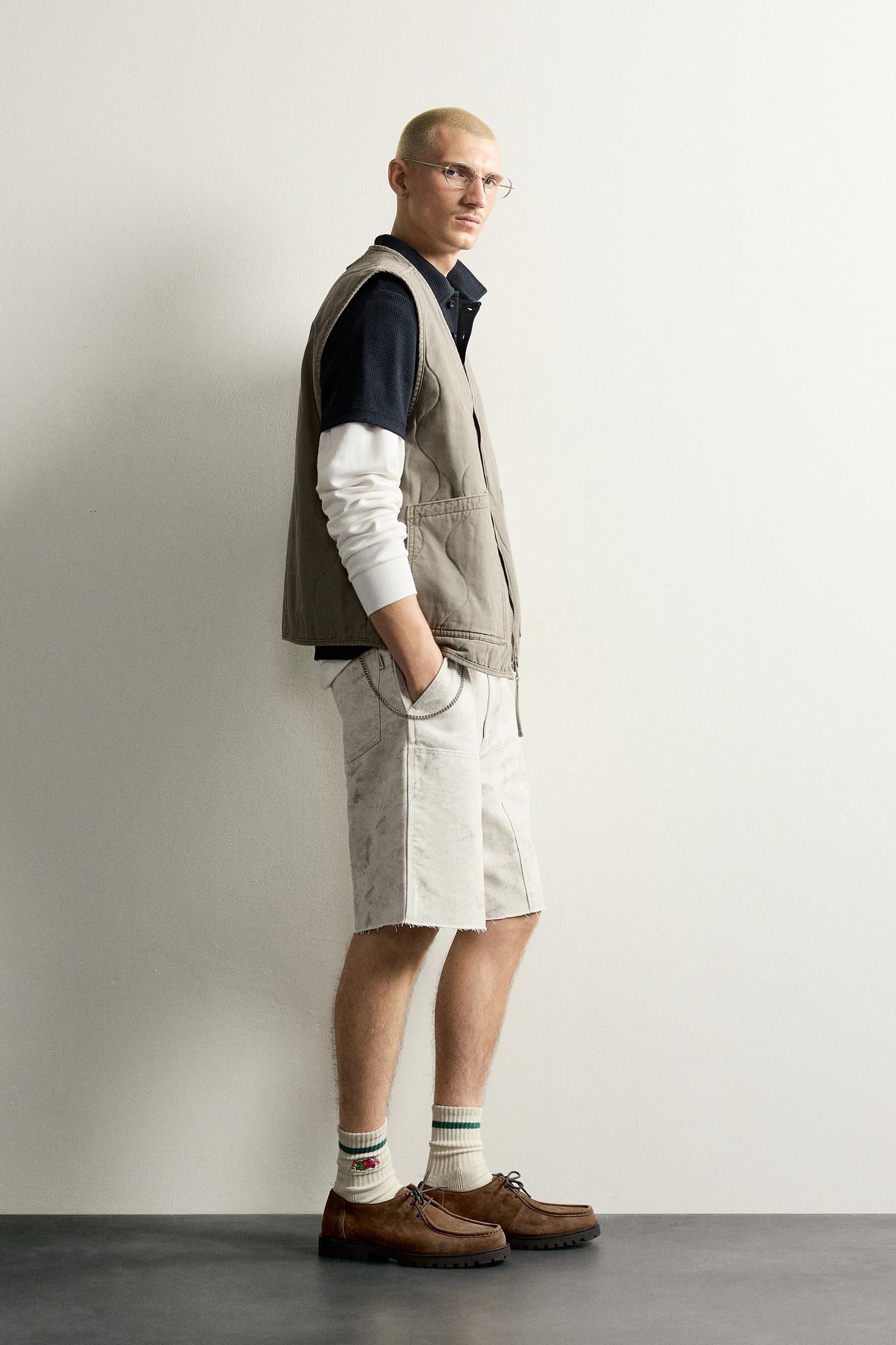 Мужской жилет Zara Washed Topstitched Vest, цвет: Хаки — фото 4
