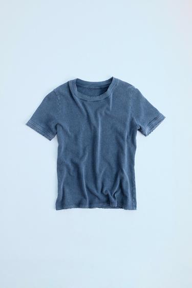 T-SHIRT EFFET DÉLAVÉ DÉCHIRURES - Bleu de Zara - Image 3