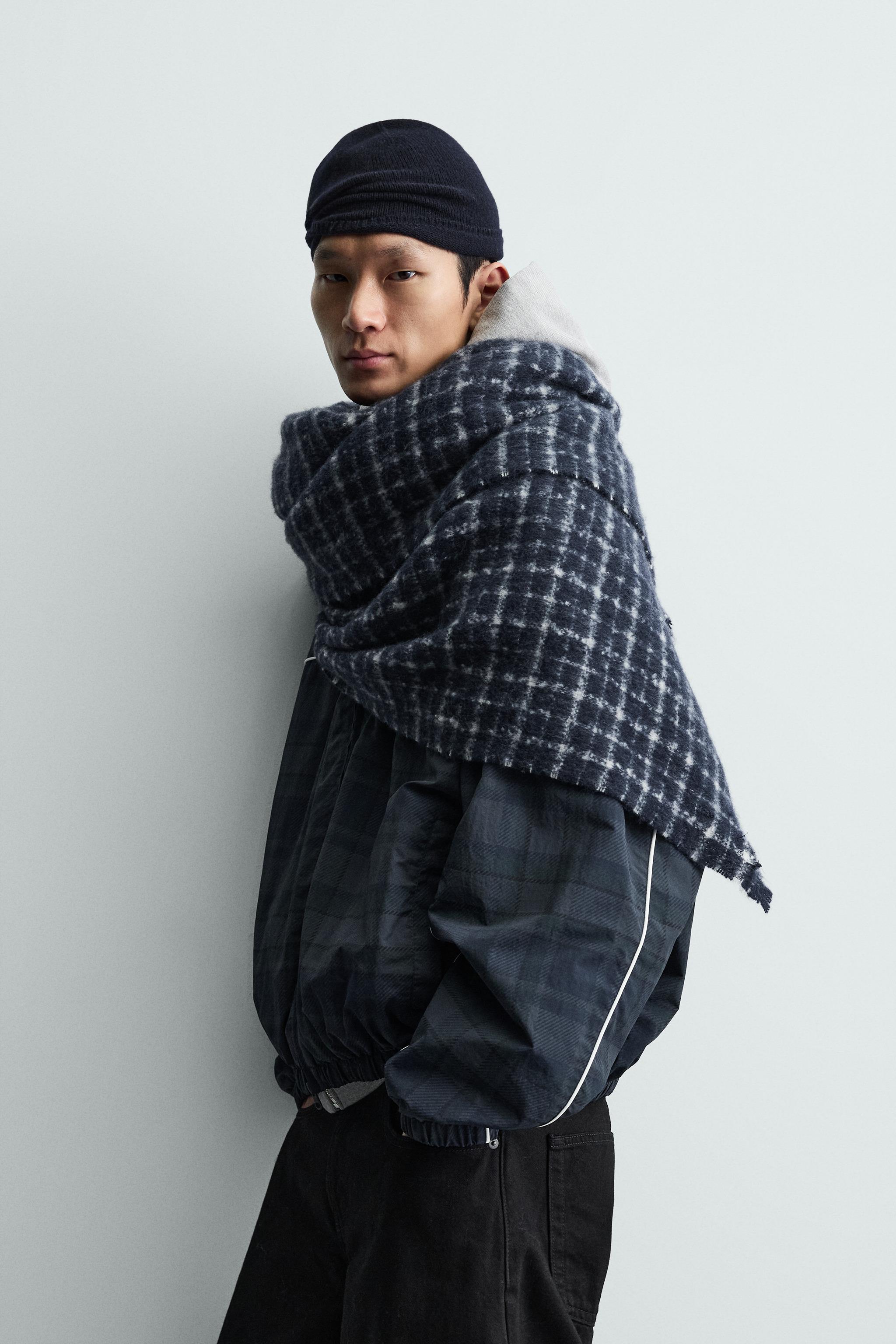 BRUSHED CHECK SCARF - Navy blue | ZARA India