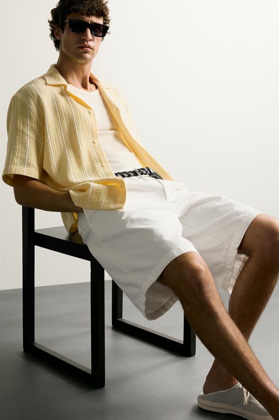 CHEMISE REGULAR FIT JACQUARD RAYURES - Jaune de Zara - Image 6