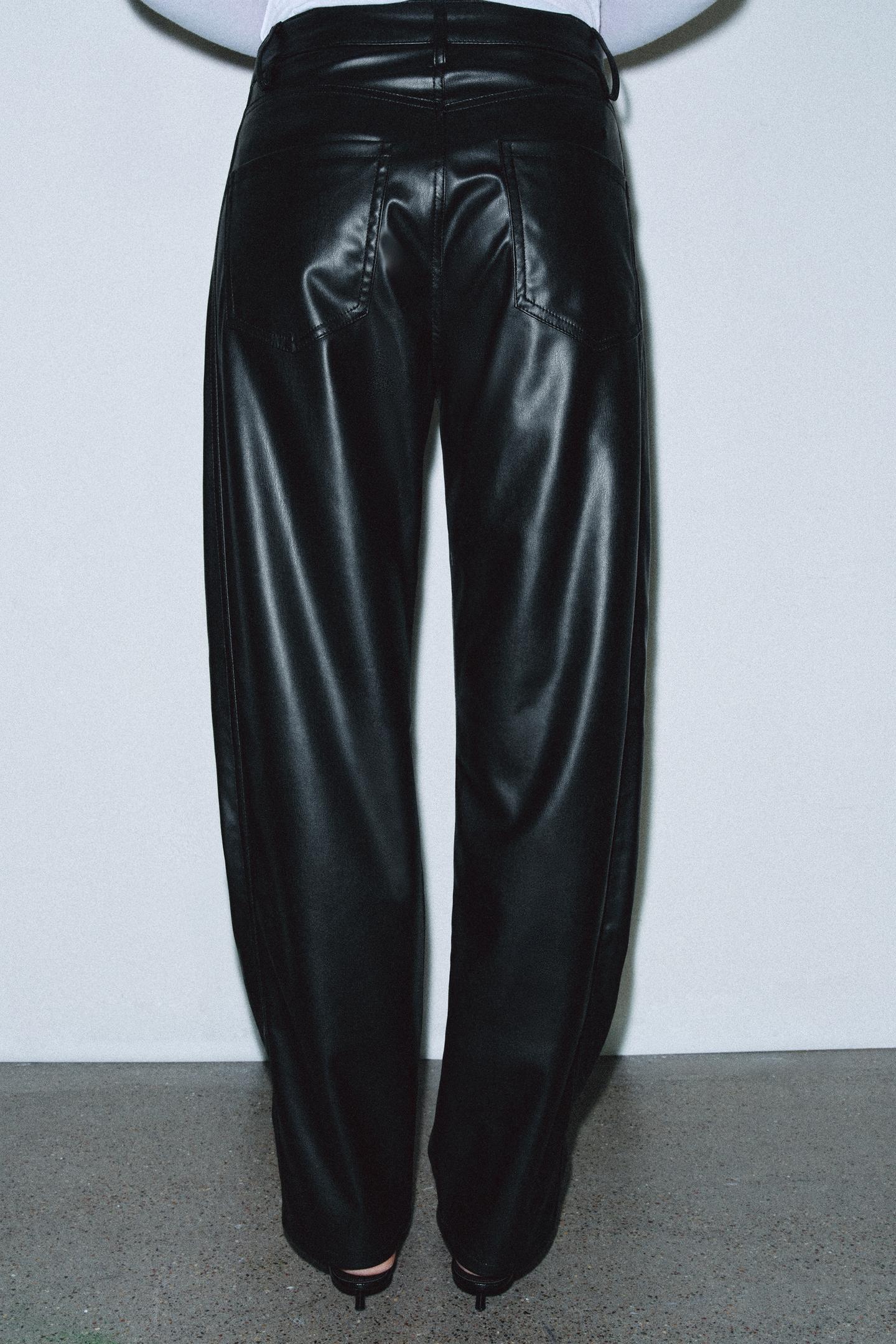Женские брюки Zara ZW Collection Faux Leather Relaxed Ankle, цвет: Чёрный — фото 3
