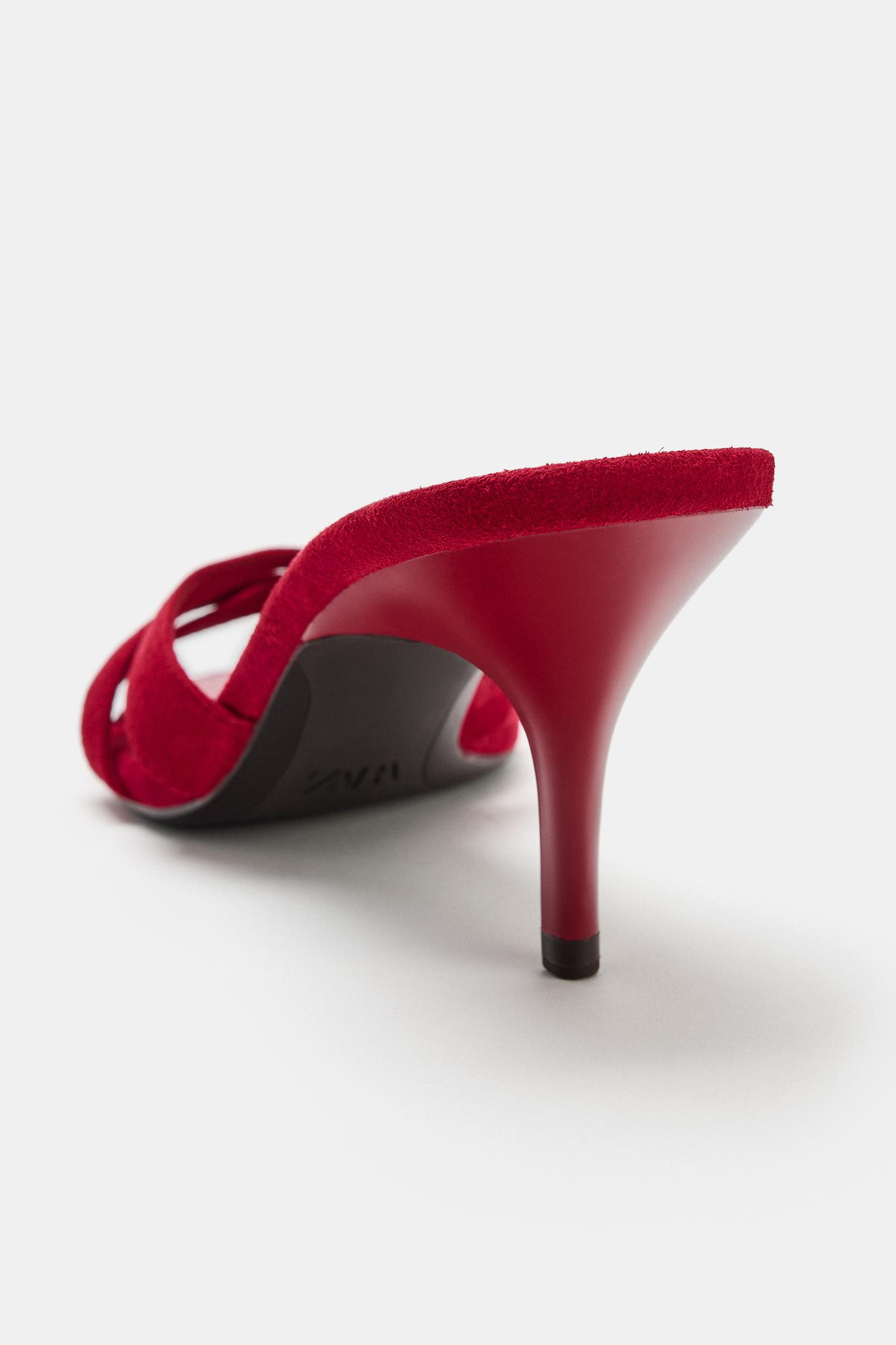 Женские сандалии Zara Leather Heeled, цвет: Красный — фото 6