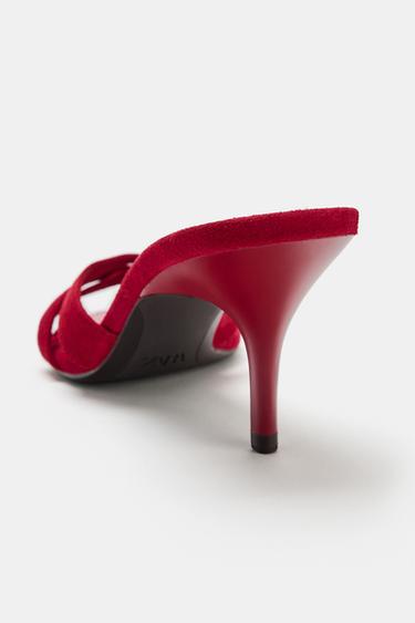 SANDALES À TALONS EN CUIR - Rouge de Zara - Image 4