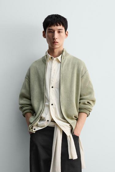 WASHED TEXTURED KNIT CARDIGAN - Green by Zara