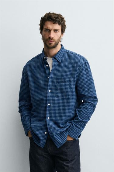 Zara PLAID FLANNEL SHIRT - Blue