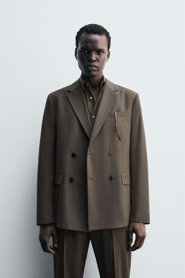 Zara DOUBLE BREASTED SUIT BLAZER - Taupe gray