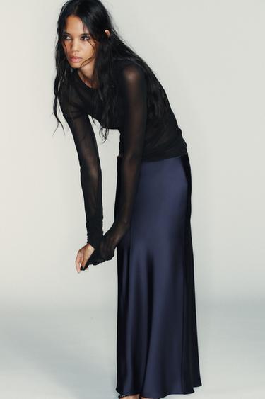 FALDA MIDI SATINADA - Marino de Zara