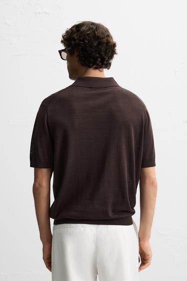 POLO EN MAILLE SOIE ET LIN - Marron foncé de Zara - Image 2