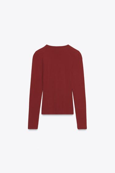 Zara LONG SLEEVE T-SHIRT - Dark red