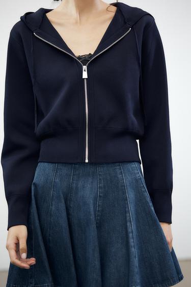 GILET EN MAILLE UNIE À CAPUCHE - Bleu de Zara - Image 2