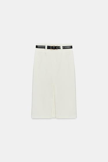 BELTED PENCIL MIDI SKIRT - Oyster-white by Zara - Image 7