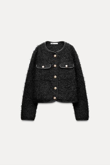 METALLIC THREAD TEXTURED JACKET - Black by Zara