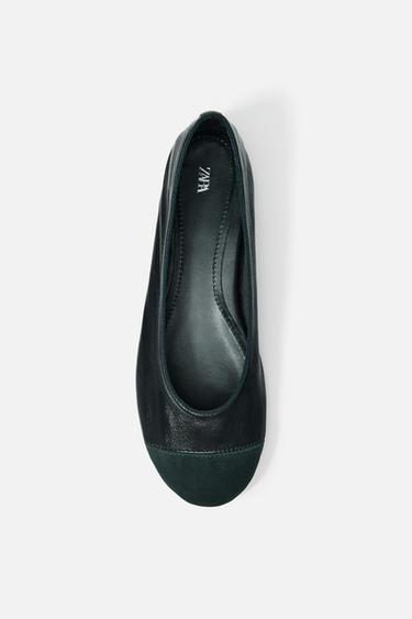 Zara LEATHER BALLET FLATS - Dark Green