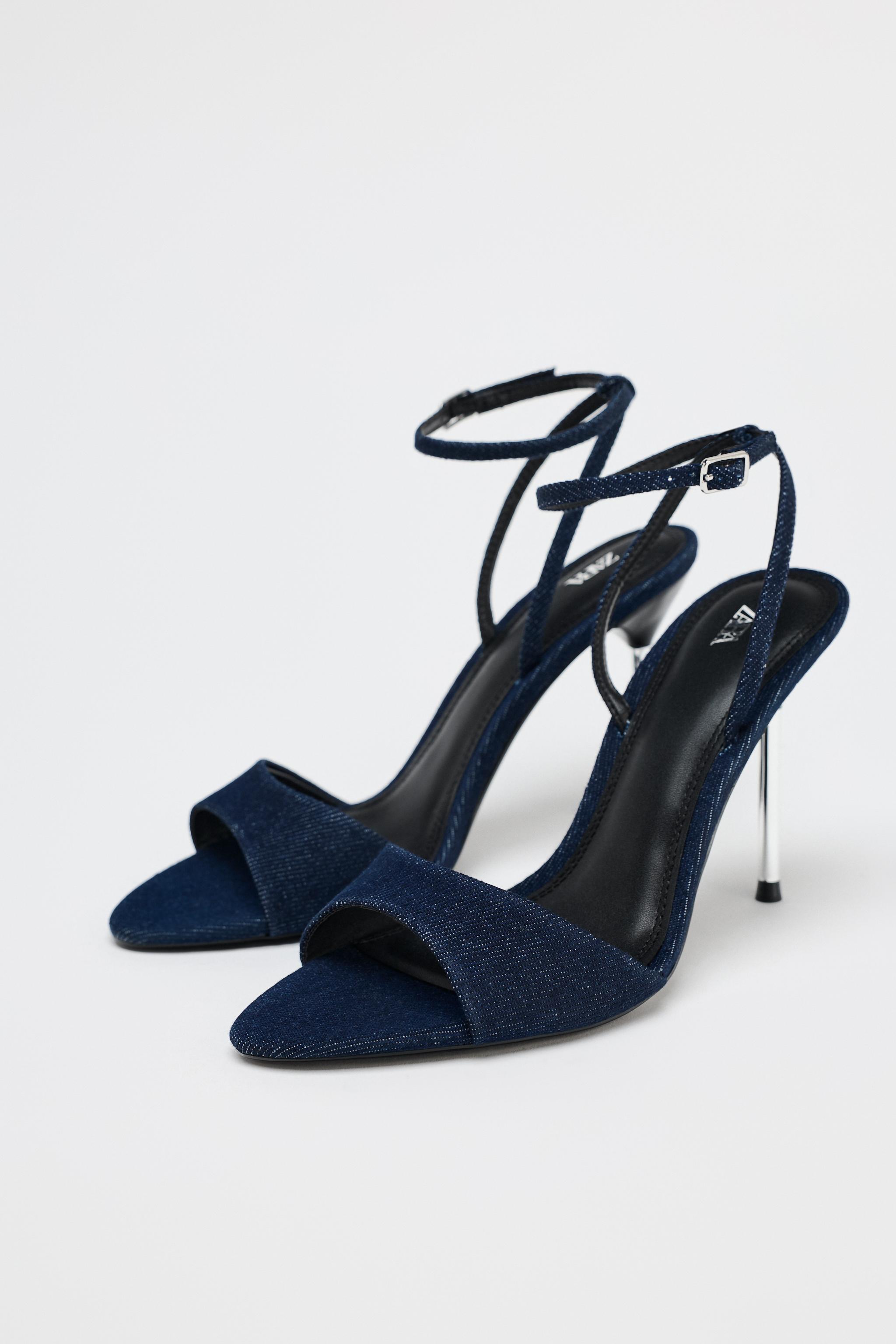 ☆ドイツ発*ZARA*新作*メタルハイヒールデニムサンダル/DB☆ デニムハイヒールサンダル - ブルー | ZARA Japan / 日本
