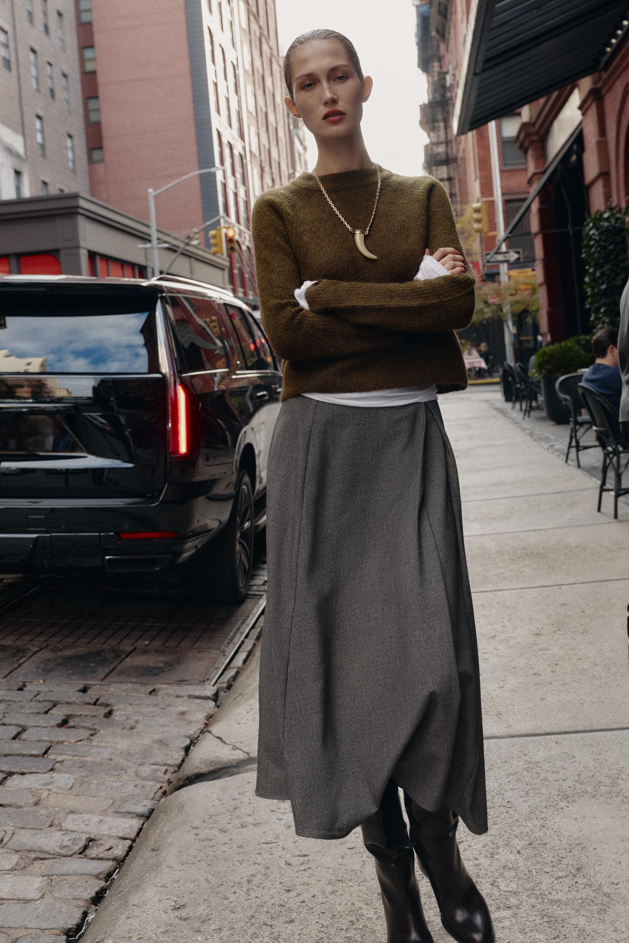 HOUNDSTOOTH CAPE MIDI SKIRT