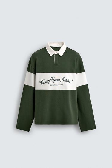 COLOUR BLOCK EMBROIDERED POLO SHIRT - Green by Zara
