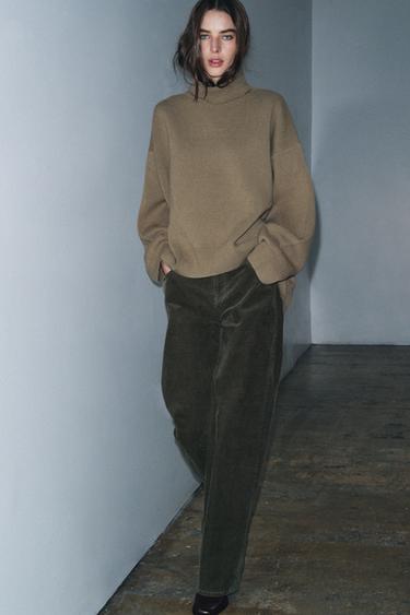 بنطلون قماش مضلع ZW COLLECTION - أخضر وسط by Zara