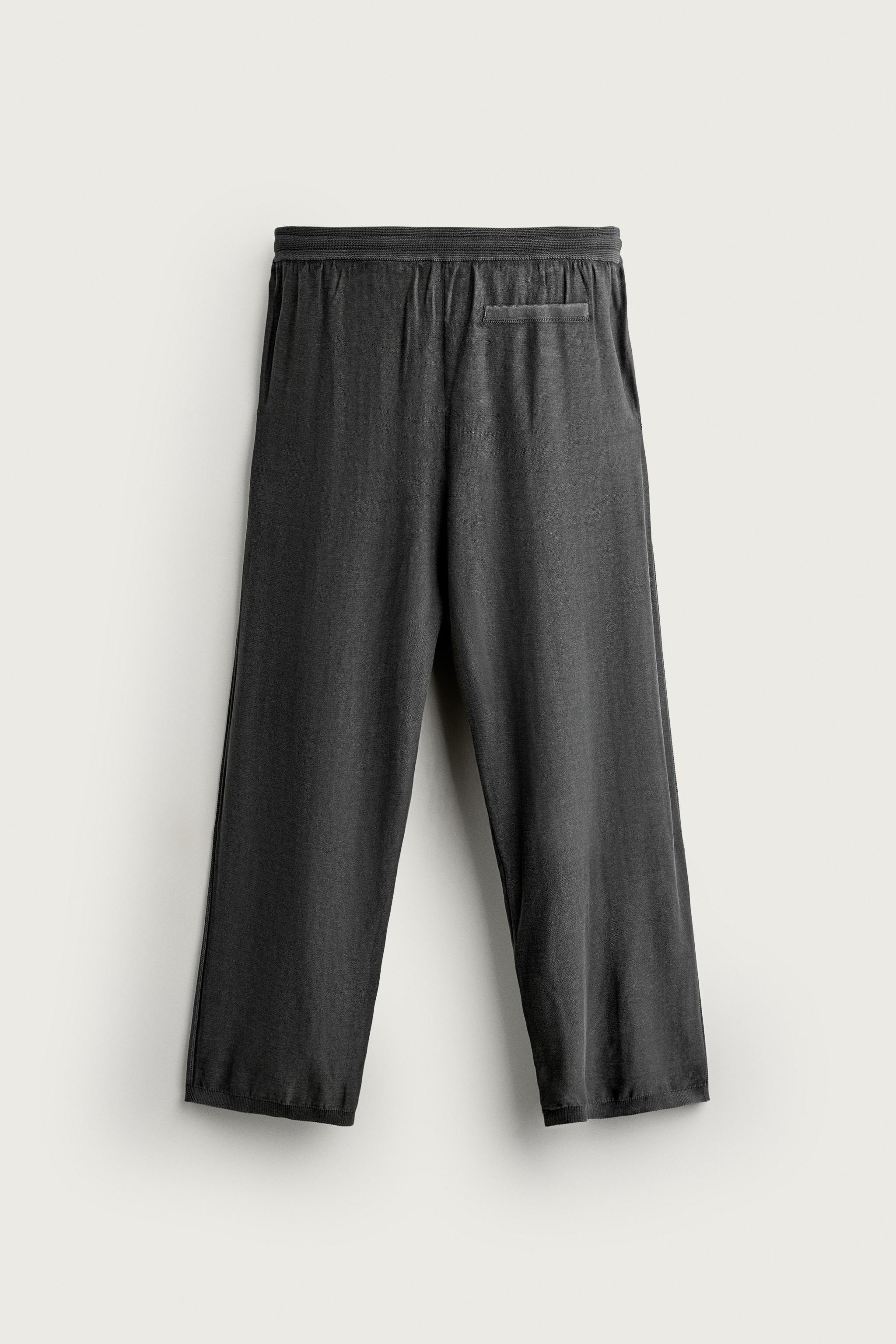 COTTON KNIT RELAXED-FIT PANTS — Faded black