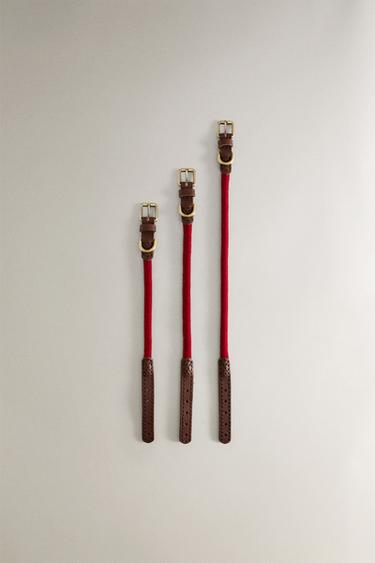 LEATHER AND ROPE DOG COLLAR - Red by Zara